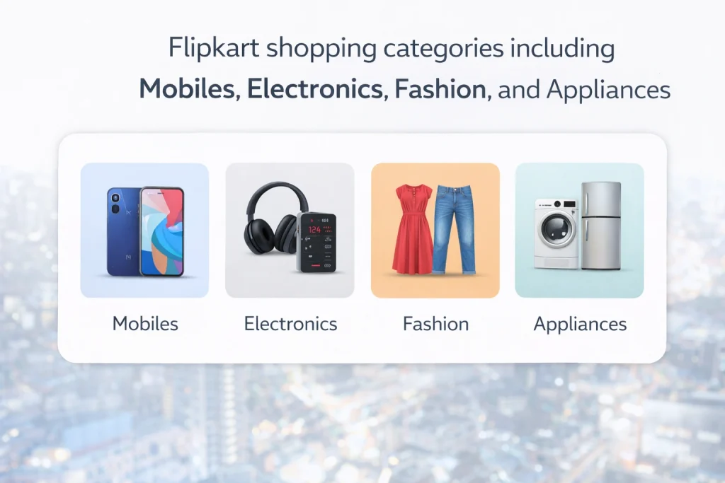 Flipkart shopping categories including mobiles electronics fashion and appliances