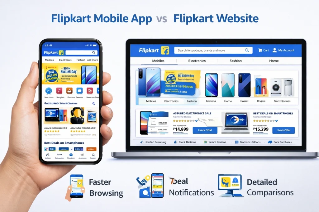 Flipkart mobile app compared with website shopping experience