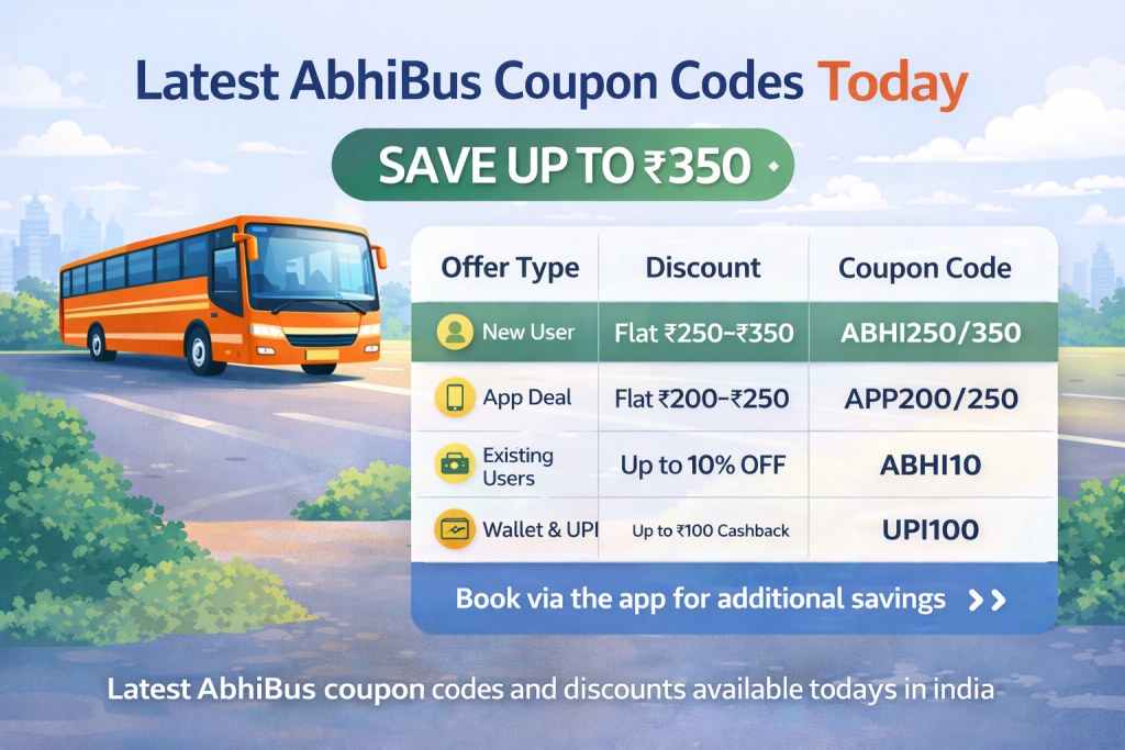 Latest AbhiBus coupon codes and discounts available today