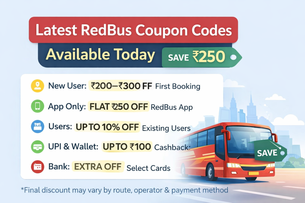 Latest RedBus coupon codes and discounts available today