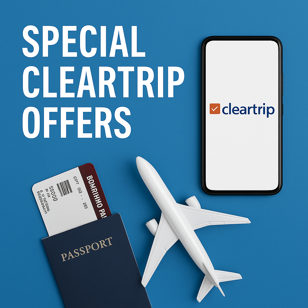 “Flat lay of travel essentials including passport, boarding pass, sunglasses, small airplane model and camera arranged on a blue travel background.”