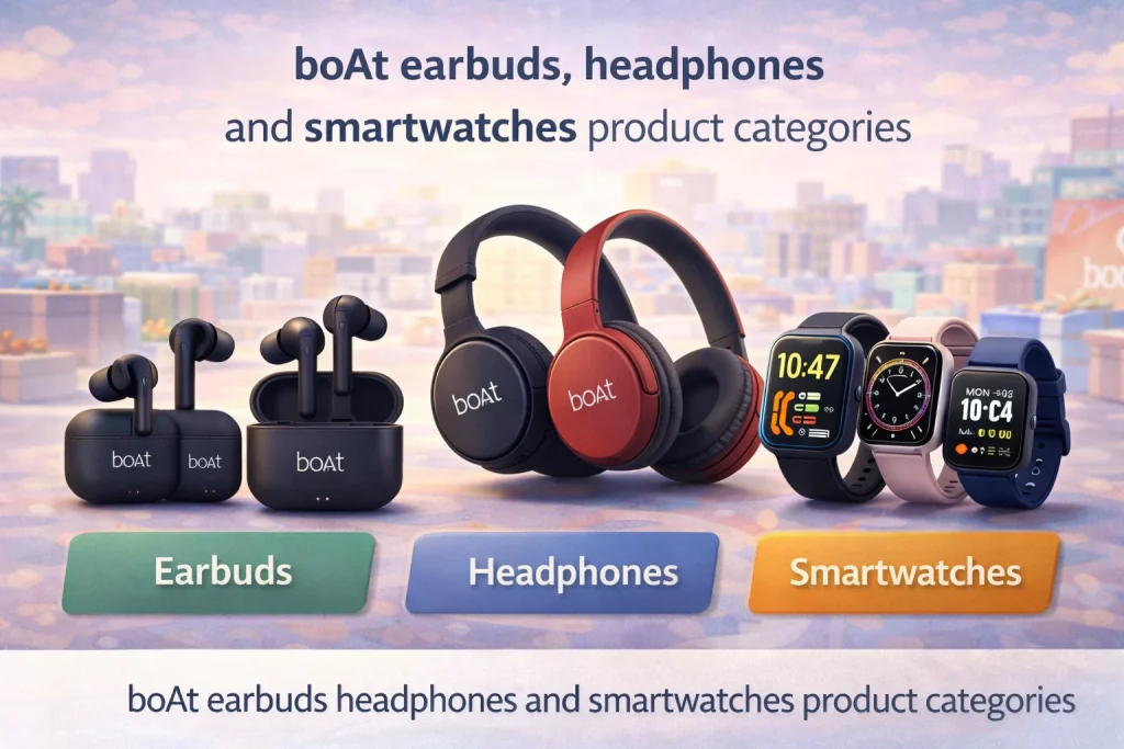 boAt earbuds headphones and smartwatches product categories