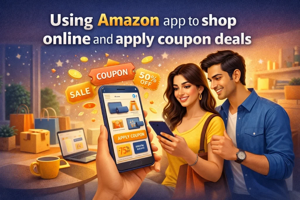 Using Amazon app to shop online and apply coupon deals