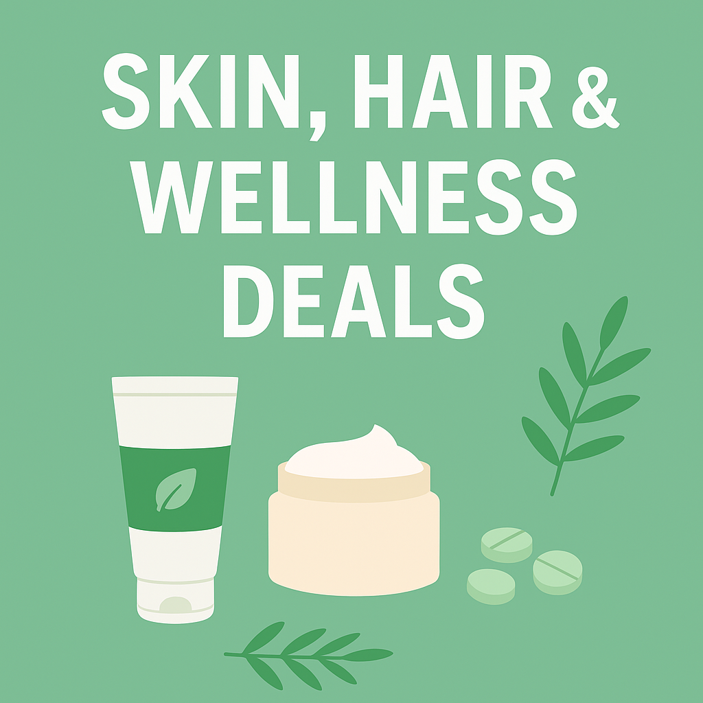 Green flat-lay image with nutrition powder, leaves and text Plant-Based Nutrition Offers