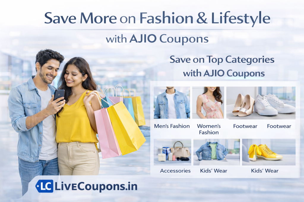Save more on fashion and lifestyle shopping with AJIO coupons from LiveCoupons.in