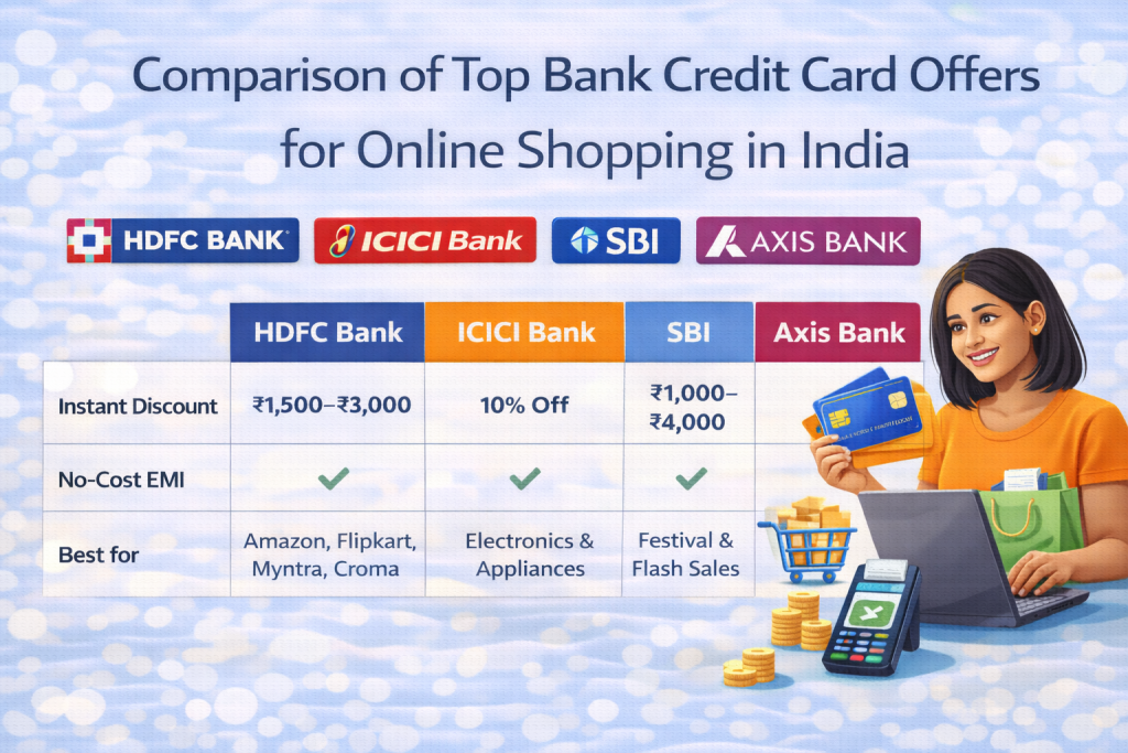 Comparison of top bank credit card offers for online shopping in India