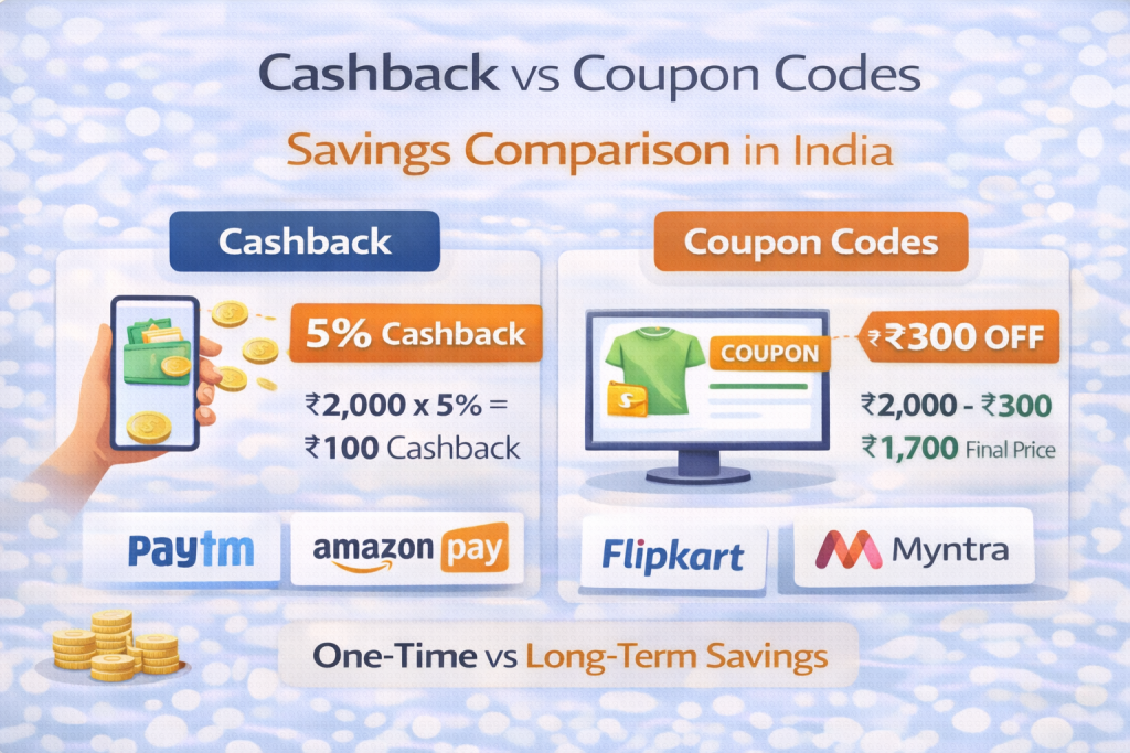 Cashback vs coupon codes savings comparison in India