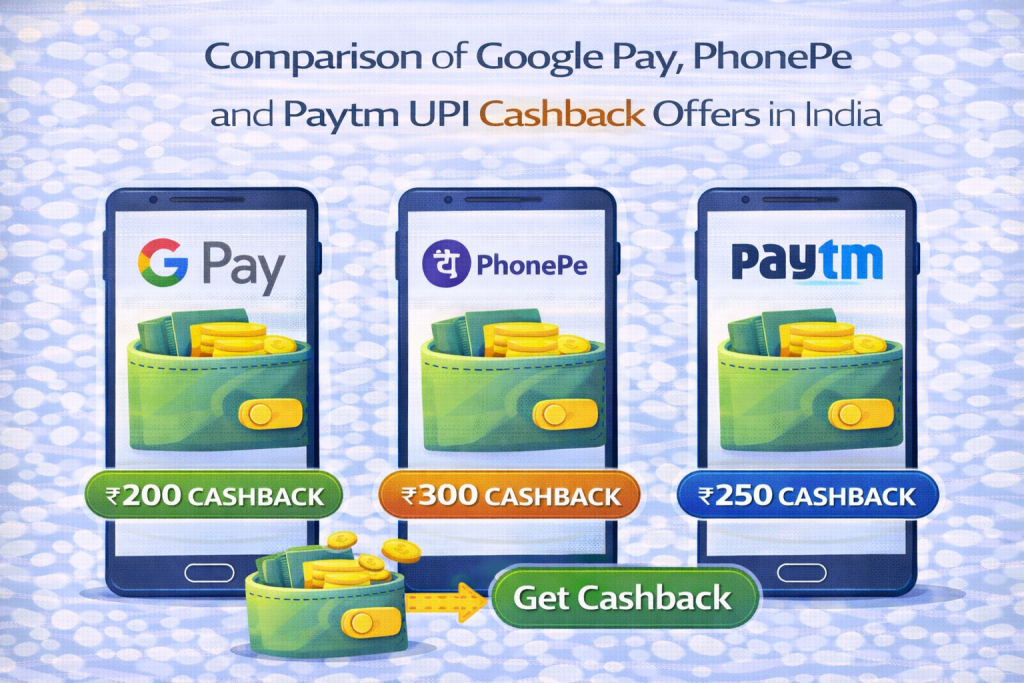 Comparison of Google Pay PhonePe and Paytm UPI cashback offers in India