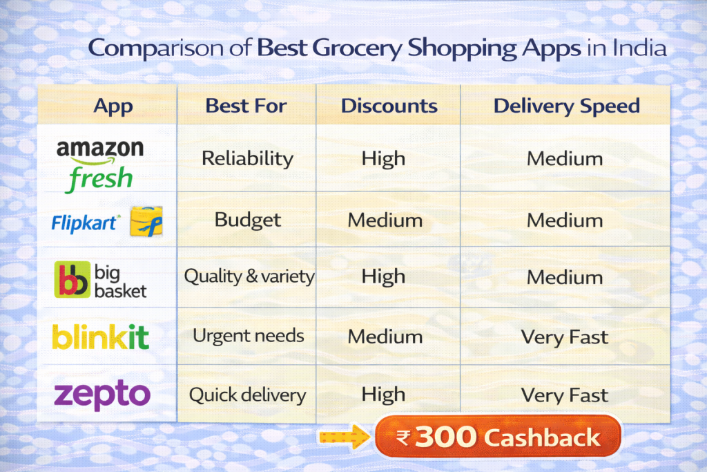 Comparison of best grocery shopping apps in India