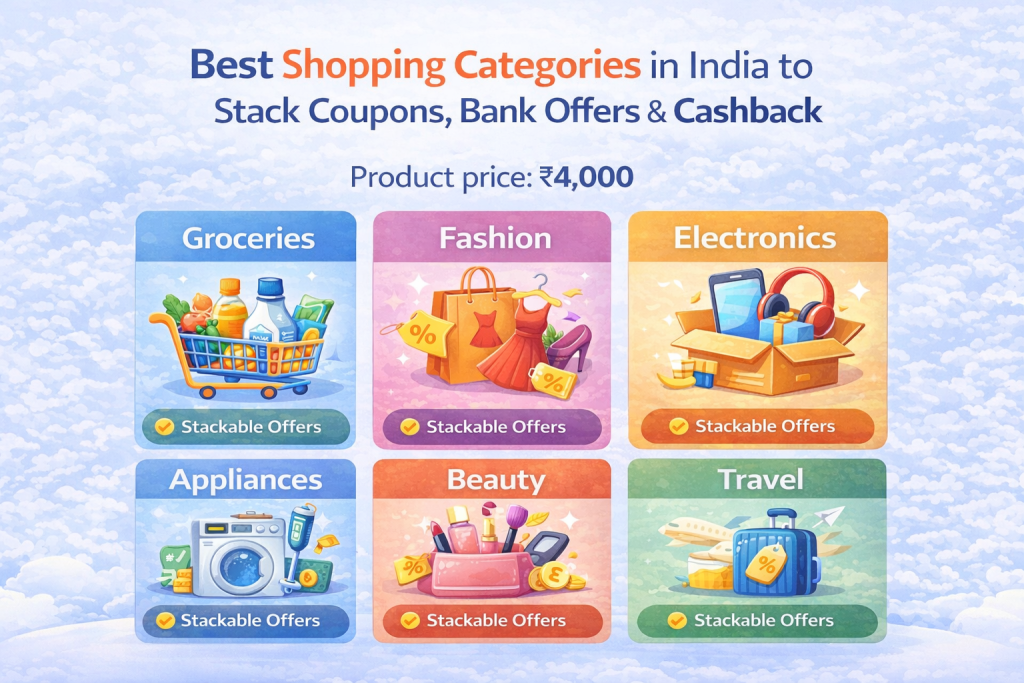 Best shopping categories in India to stack coupons bank offers and cashback