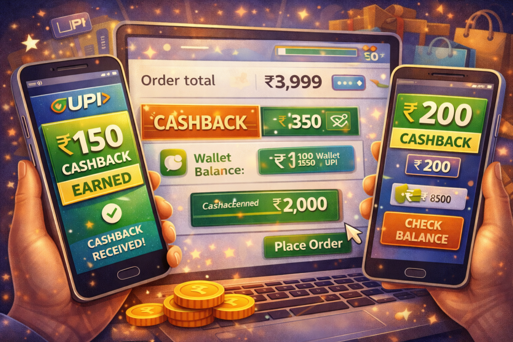 UPI and wallet cashback offers earned after online shopping in India