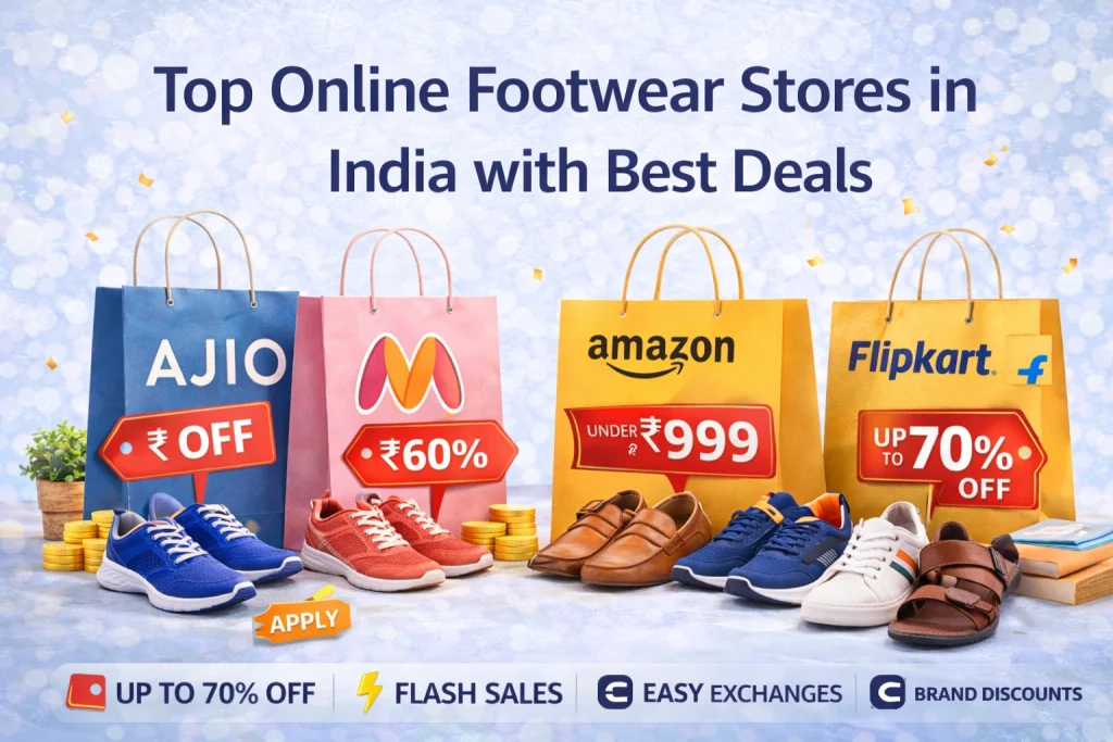 top online footwear stores India AJIO Myntra Amazon Flipkart deals