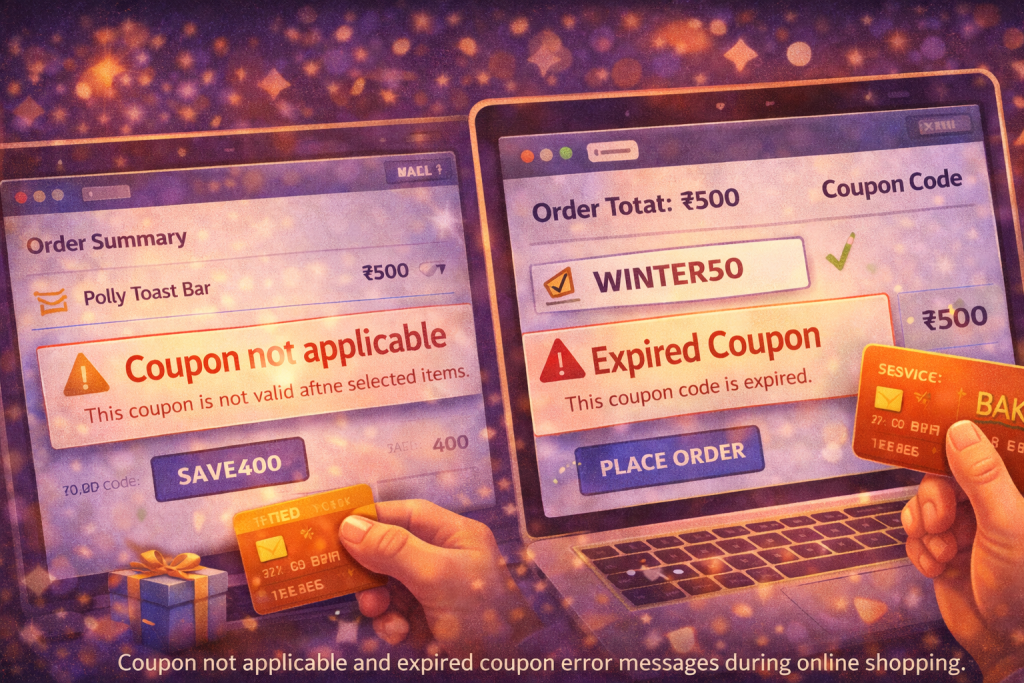 Coupon not applicable and expired coupon error messages during online shopping