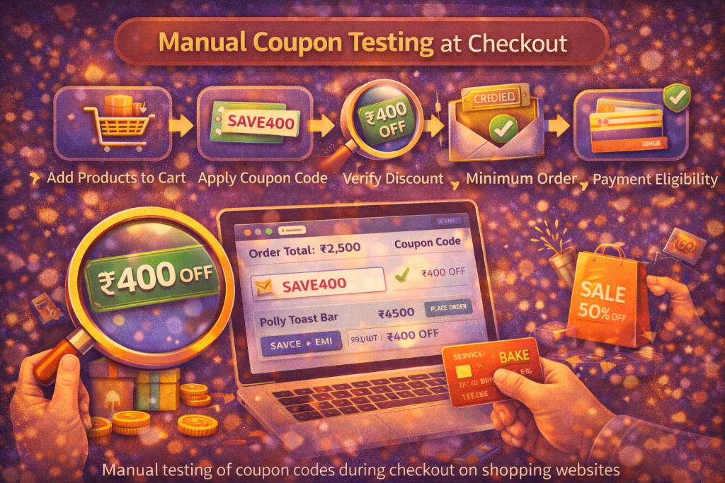  Manual testing of coupon codes during checkout on shopping websites