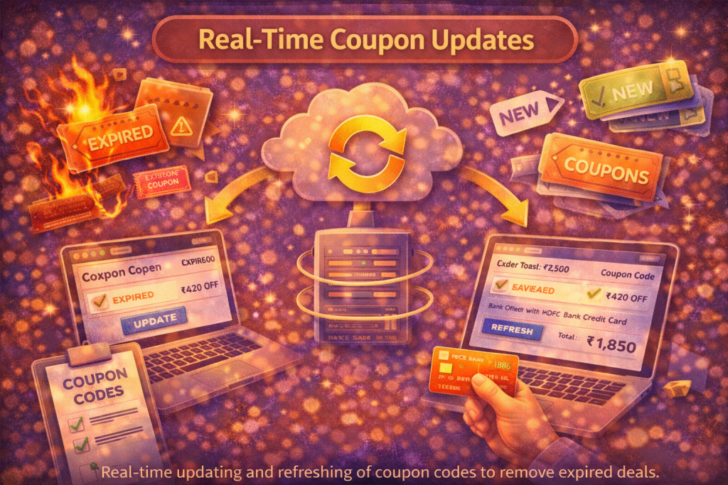 Real-time updating and refreshing of coupon codes to remove expired deals