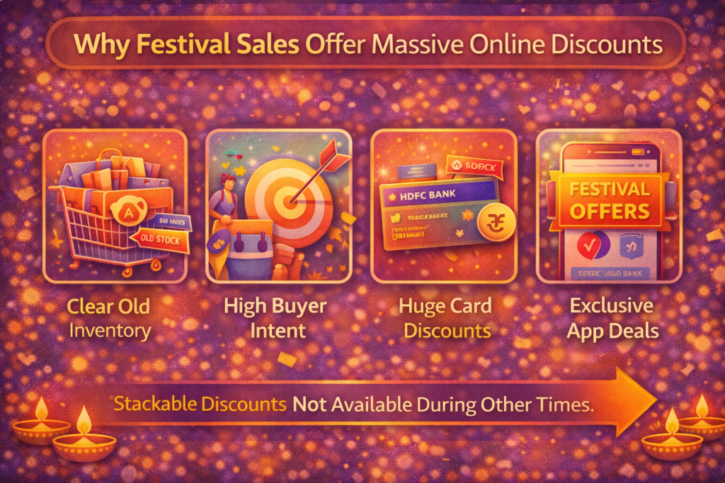 Illustration explaining why festival sales in India offer massive online discounts