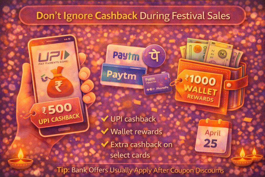 UPI and wallet cashback offers earned during festival online shopping