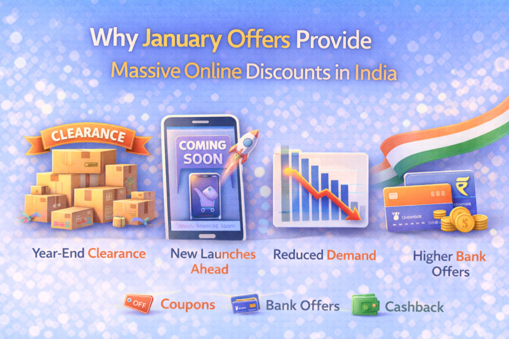 Illustration explaining why January offers in India provide massive online discounts