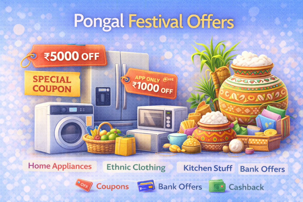 Pongal festival offers in India showing discounts on home appliances and traditional shopping