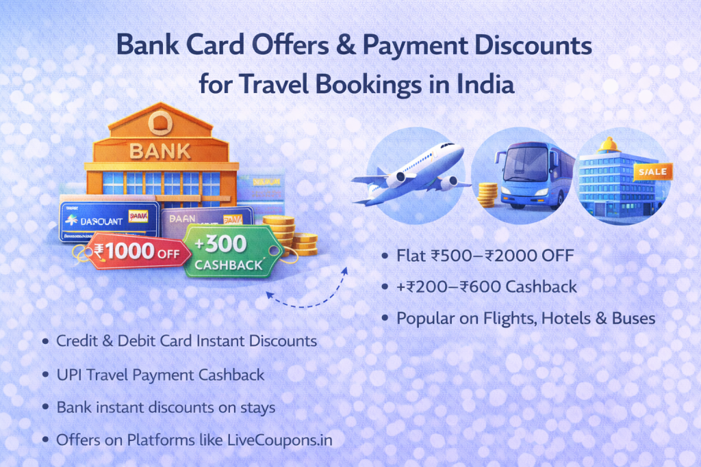Bank card offers and payment discounts for travel bookings in India