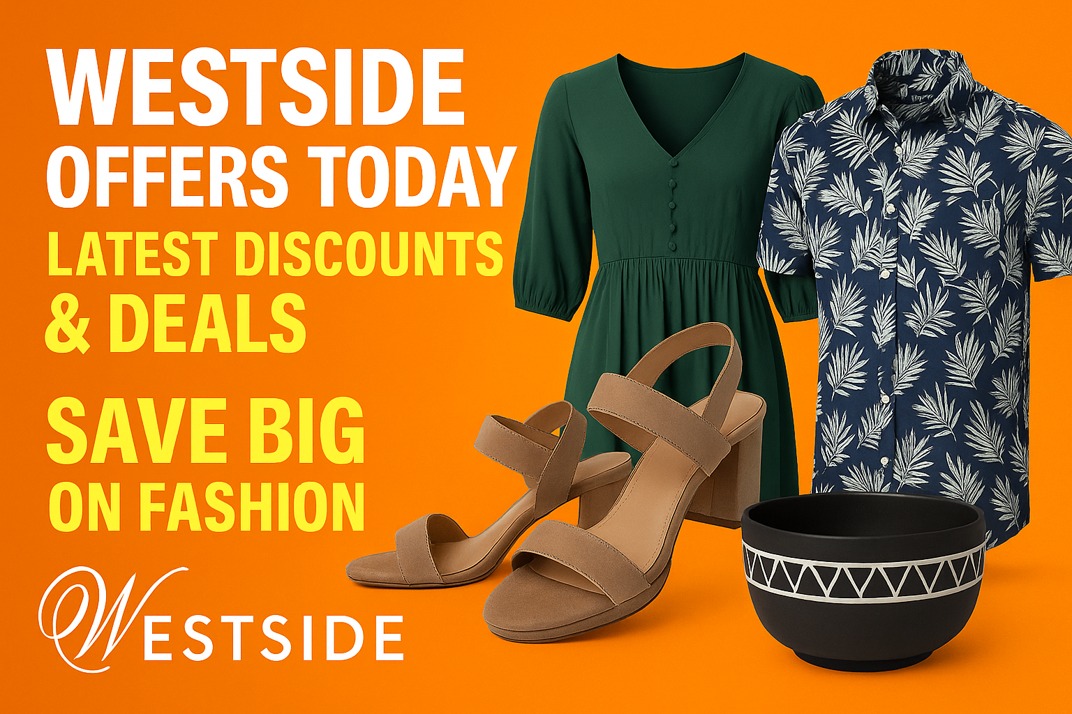 “Westside offers today – fashion sale banner showcasing latest discounts on men, women and kids clothing.”