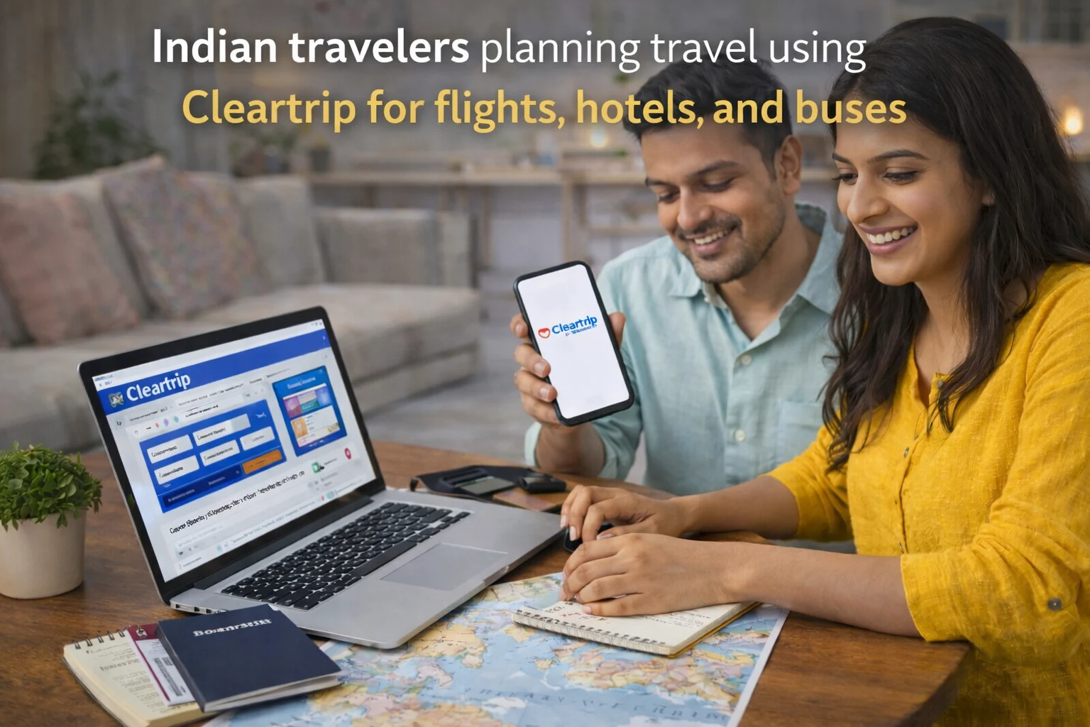 Indian travelers planning travel using Cleartrip for flights hotels and buses