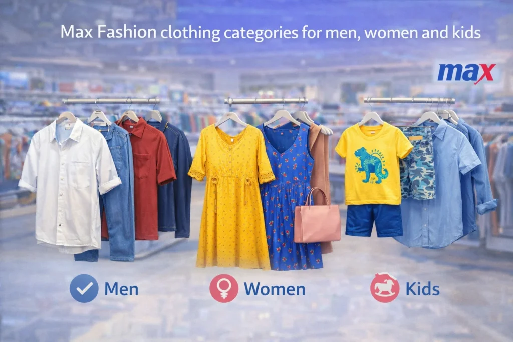 Max Fashion clothing categories for men women and kids