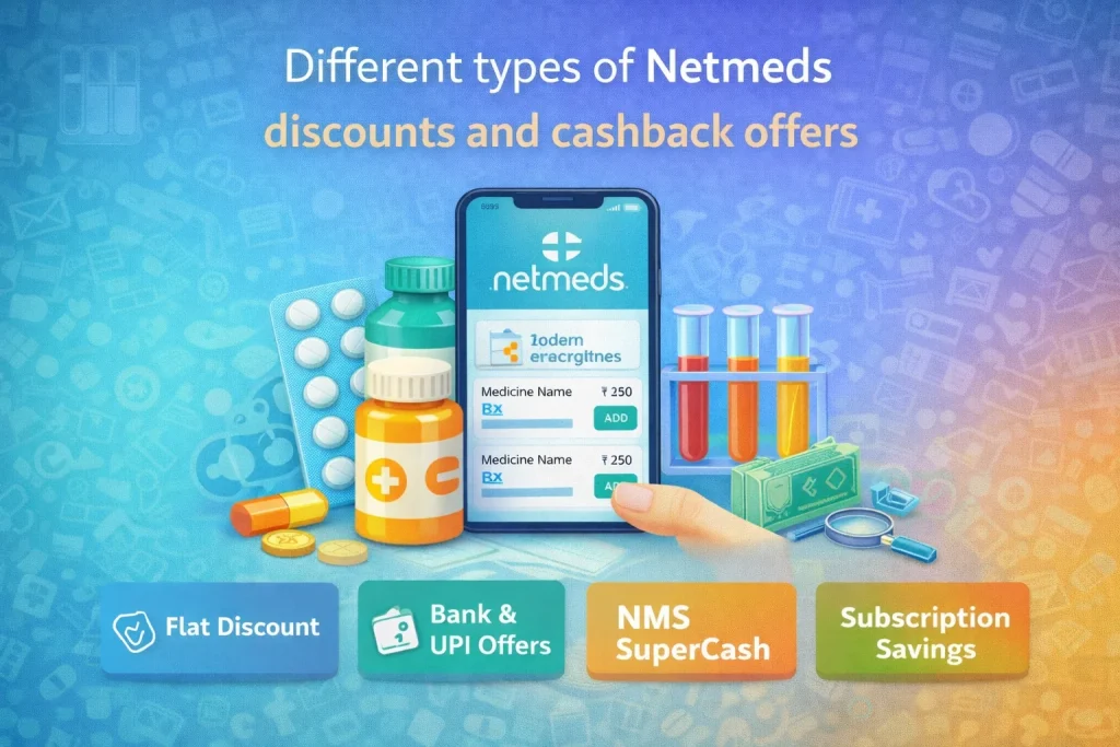 Different types of Netmeds discounts and cashback offers