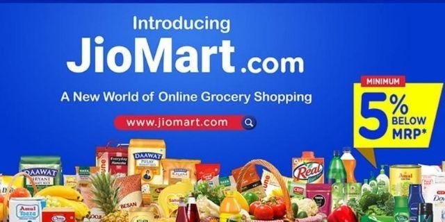JioMart grocery featured image showing fruits, vegetables and daily essentials in blue and white theme