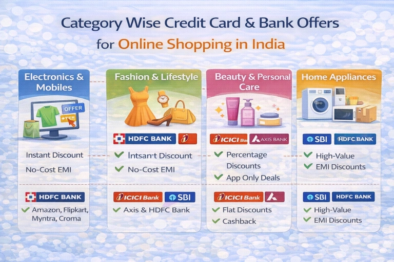 Category wise credit card and bank offers for online shopping in India