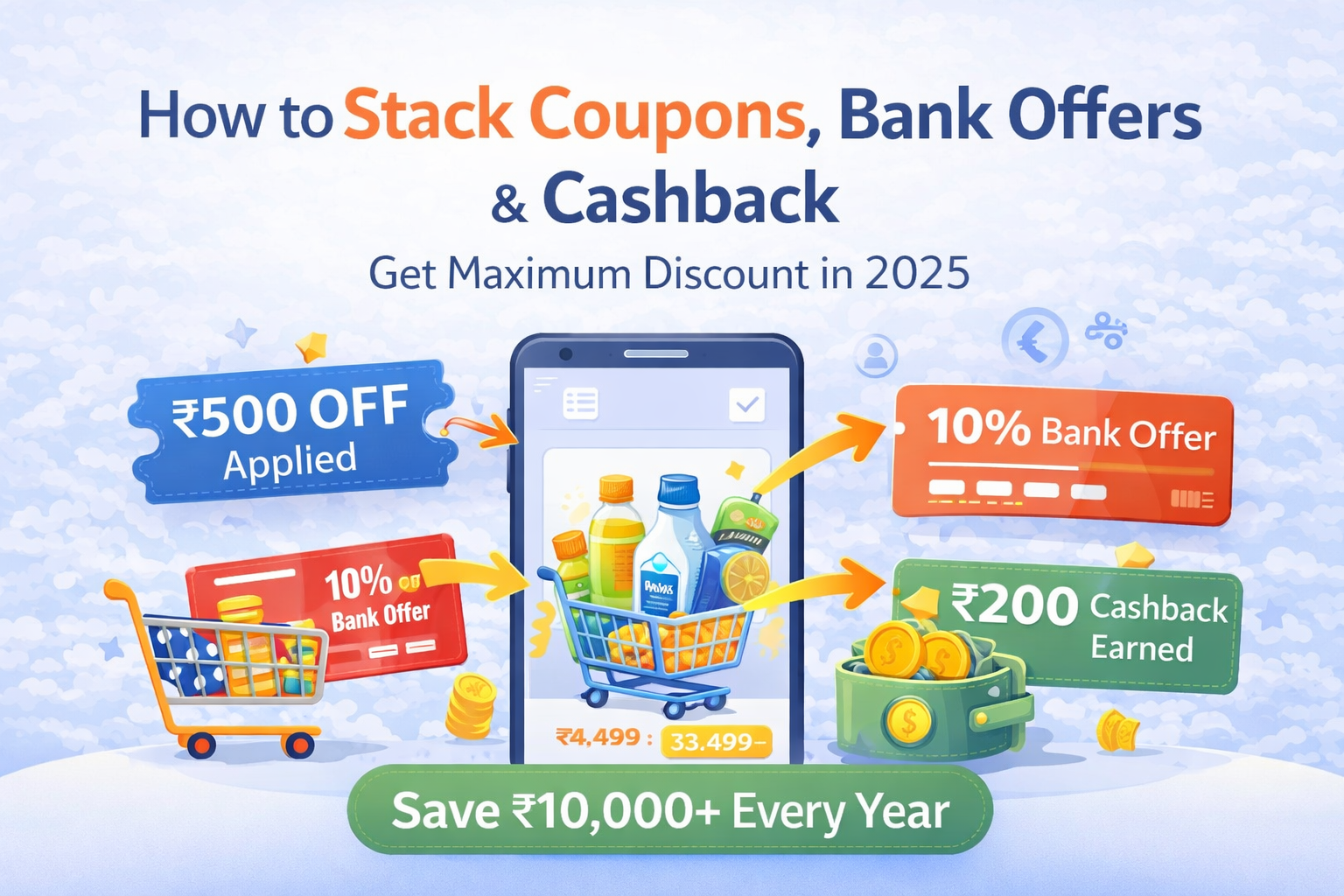 How to stack coupons bank offers and cashback to get maximum discount in India