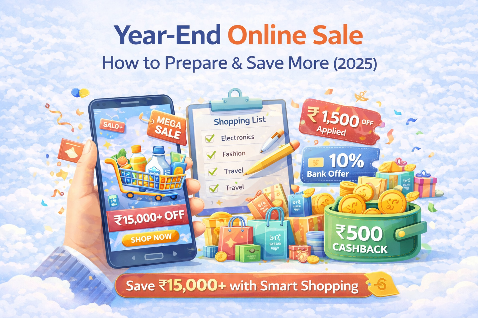 Year end online sale in India showing how to prepare and save more money on online shopping