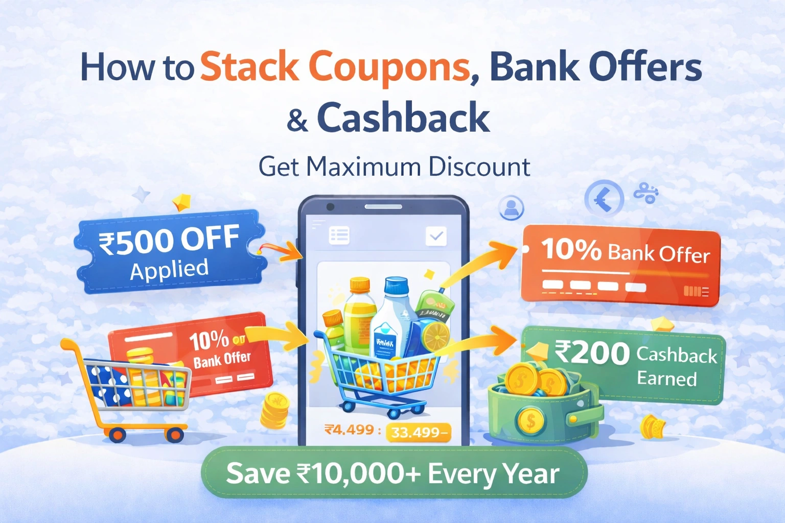 How to stack coupons bank offers and cashback to get maximum discount in India