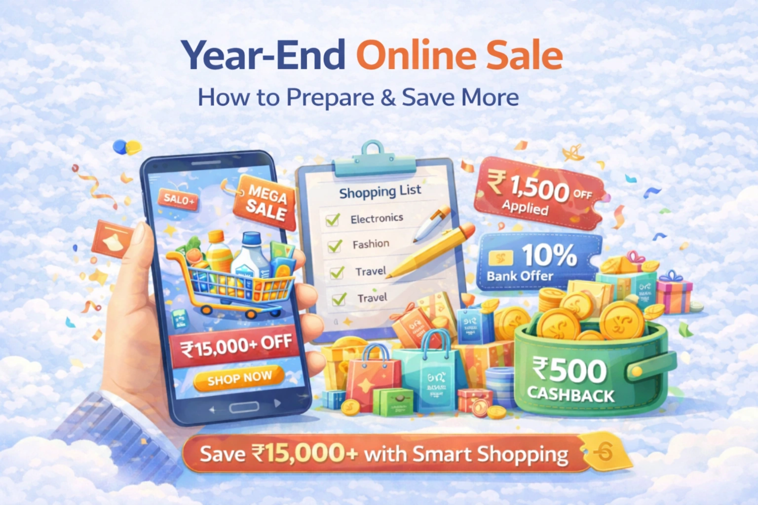 Year end online sale in India showing how to prepare and save more money on online shopping