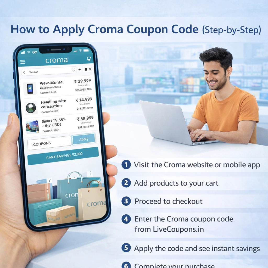 croma online shopping coupon code apply process electronics checkout India