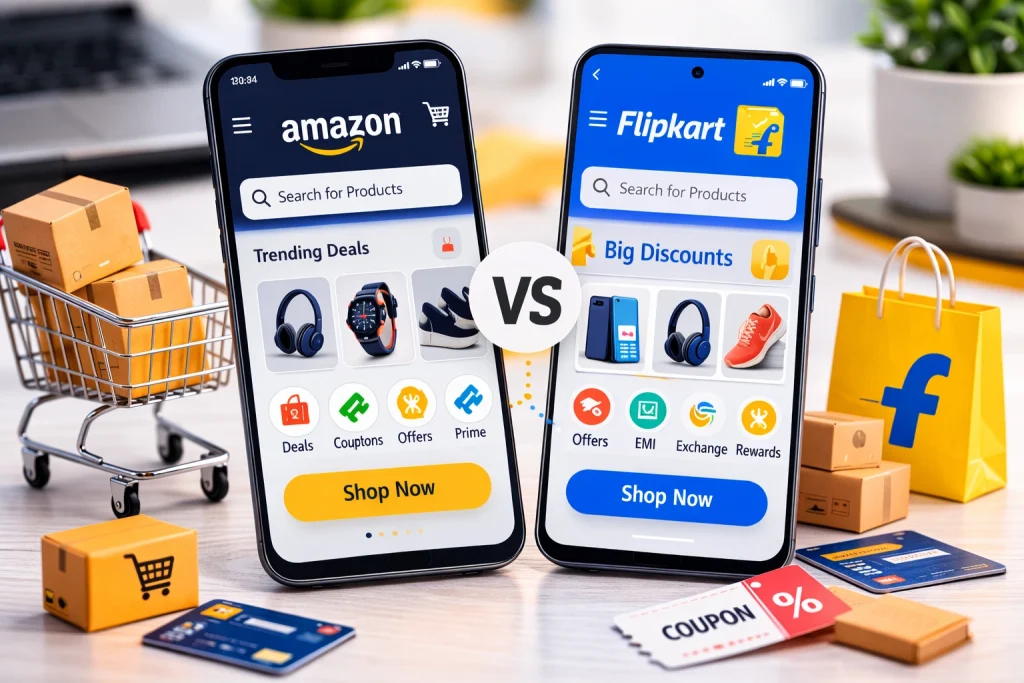 Amazon vs Flipkart discount coupons comparison online shopping deals India