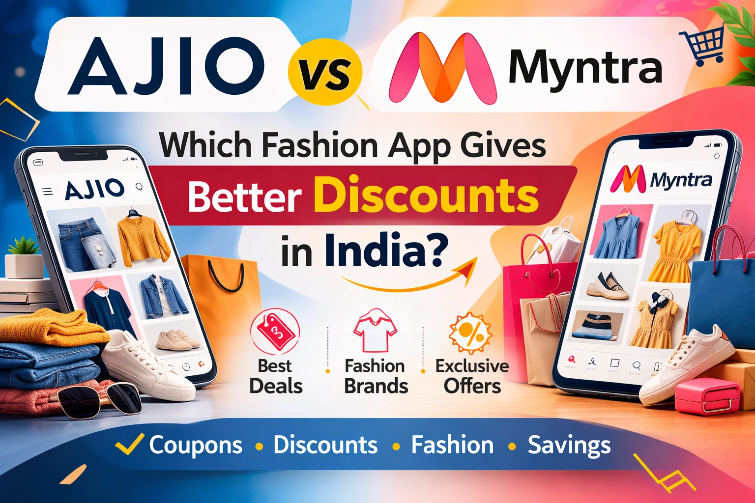 AJIO vs Myntra fashion shopping comparison discounts clothing apps India