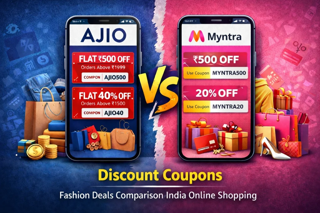AJIO vs Myntra discount coupons fashion deals comparison India online shopping