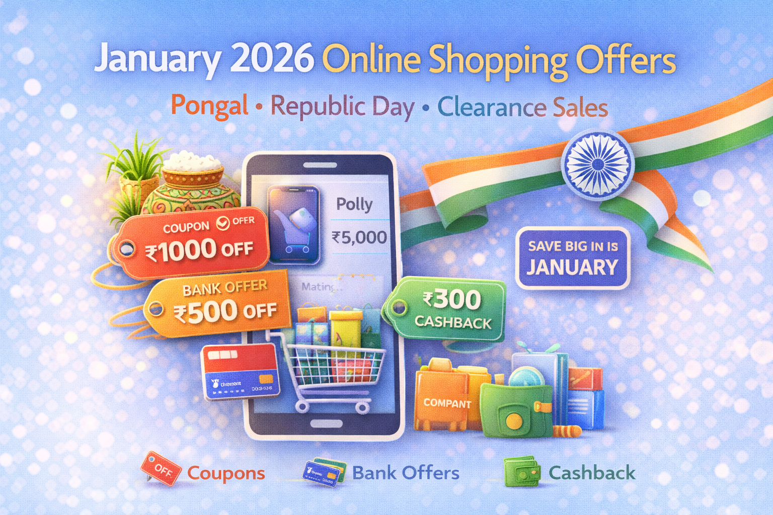 January 2026 online shopping offers in India including Pongal, Republic Day, and clearance sales